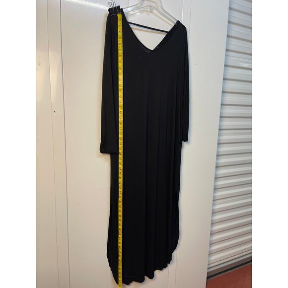 Women’s Casual Long Sleeve V-Neck Maxi Dress with Pockets Black Large - Picture 5 of 10